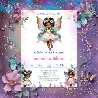 Invitation Baby shower Fairy afro-américain