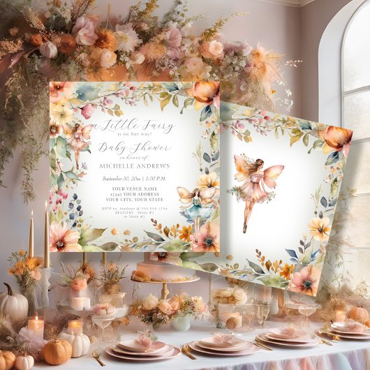 Invitation Baby shower Fairy Fall Floral Mint Girl Enchanted
