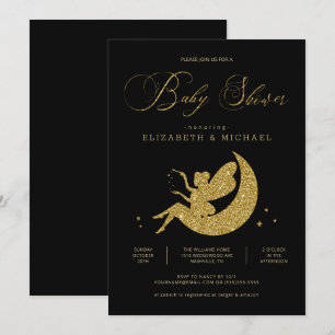 Invitation Baby shower Fairy Gold Black Parties scintillant f