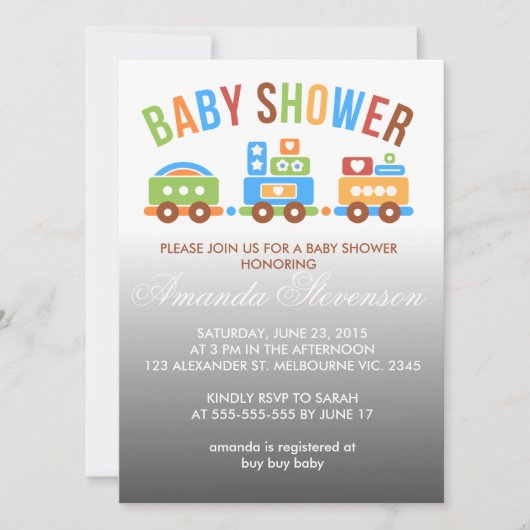 Invitation Baby shower fait sur commande de train de (Devant)