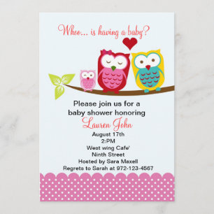 Invitation baby shower famille de chouette rose