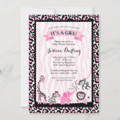 Invitation Baby shower Fancy Pink & Black Safari fille (Devant)