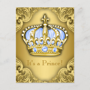 Invitation Baby Shower Fancy Prince Bébé Bleu Or
