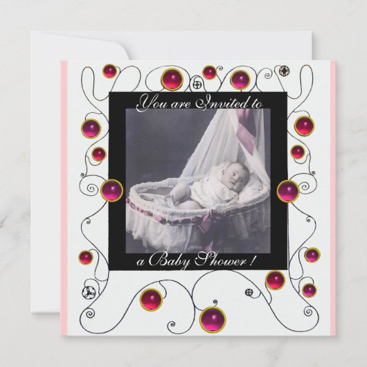 Invitation Baby shower FANCY SWIRLS MONOGRAMME, modèle photo (Devant)