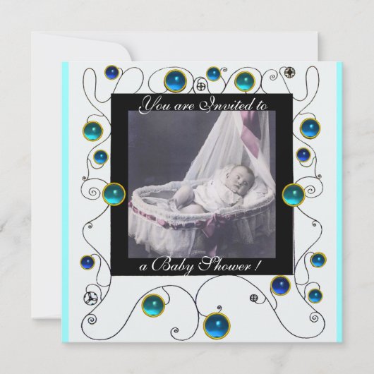 Invitation Baby shower FANCY SWIRLS MONOGRAMME, modèle photo (Devant)