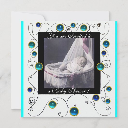 Invitation Baby shower FANCY SWIRLS MONOGRAMME, modèle photo (Devant)