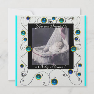 Invitation Baby shower FANCY SWIRLS MONOGRAMME, modèle photo