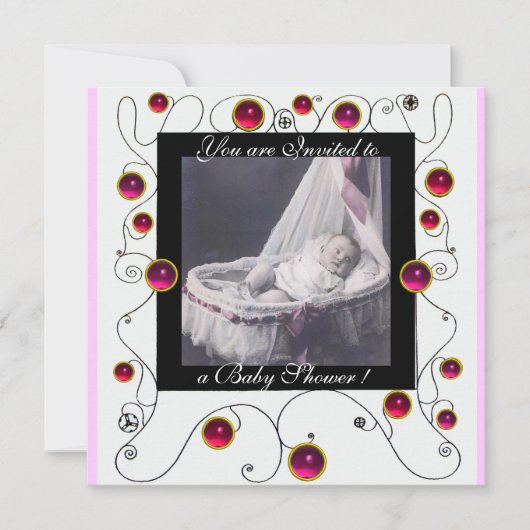 Invitation Baby shower FANCY SWIRLS MONOGRAMME, modèle photo (Devant)