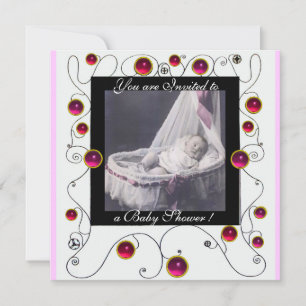 Invitation Baby shower FANCY SWIRLS MONOGRAMME, modèle photo