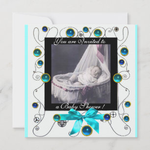 Invitation Baby shower FANCY SWIRLS MONOGRAMME, modèle photo