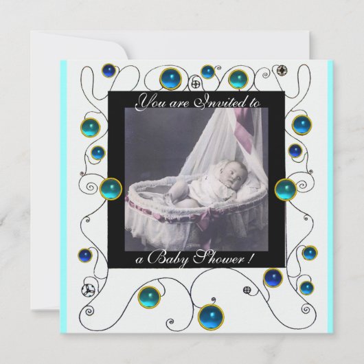 Invitation Baby shower FANCY SWIRLS MONOGRAMME, modèle photo (Devant)