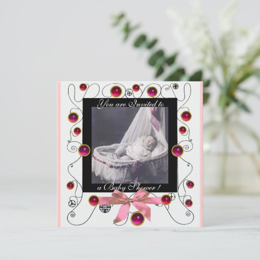 Invitation Baby shower FANCY SWIRLS MONOGRAMME, modèle photo (Debout devant)