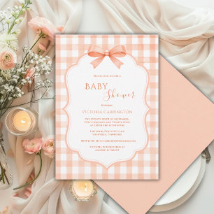 Invitation Baby Shower Fantaisiste à Carreaux Orange et Blanc
