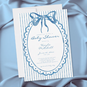 Invitation Baby Shower Fantaisiste à Rayures et Nœud Aquarell
