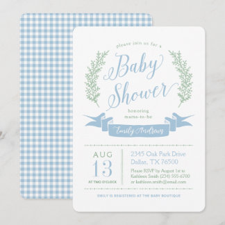 Invitation Baby Shower Fantaisiste Bleu et Vert Cottage