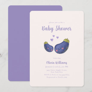Invitation Baby Shower Fantaisiste Cœur Violet Aubergine 