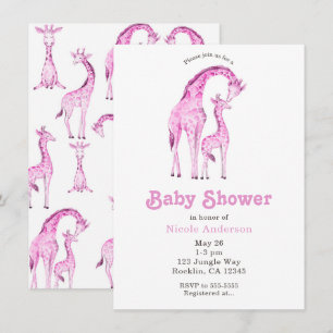 Invitation Baby Shower Fantaisiste des Girafes Roses