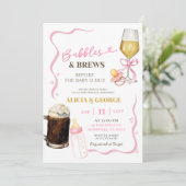 Invitation Baby-Shower Fantaisiste Dessiné à la Main Rose (Debout devant)