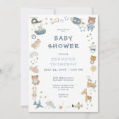 Invitation Baby-Shower Fantaisiste Garçon à l'Aquarelle et au (Devant)