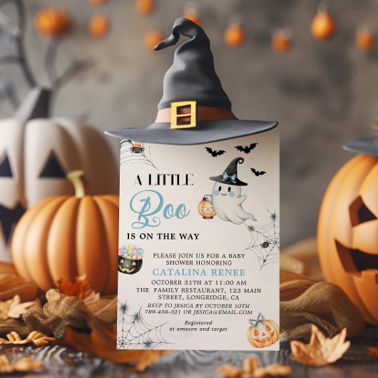 Invitation Baby shower fantôme d'Halloween bleu de charme