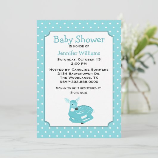 Invitation Baby shower Faune Bleue (Debout devant)