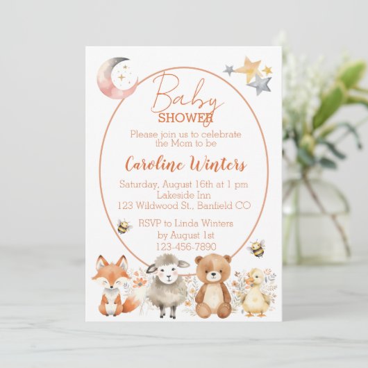 Invitation Baby Shower Faune de la Forêt  (Debout devant)