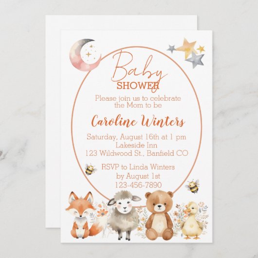 Invitation Baby Shower Faune de la Forêt  (Devant / Derrière)