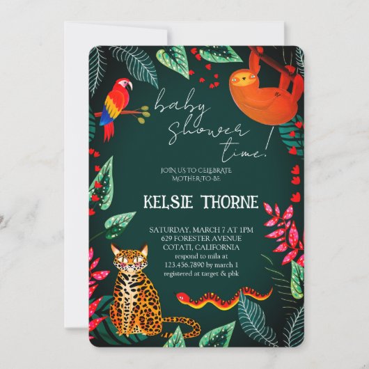 Invitation Baby Shower Faune de la Jungle (Devant)