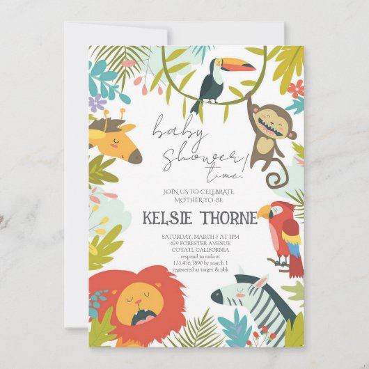 Invitation Baby Shower Faune de la Jungle (Devant)