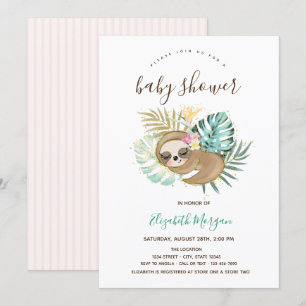 Invitation Baby-Shower Fausse-Couche Rose Rayée de Paresseux