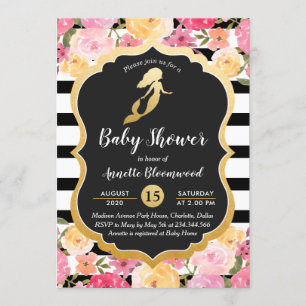 Invitation Baby shower  Faux Gold Foil Mermaid  Floral