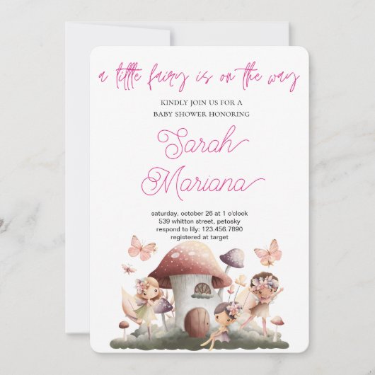 Invitation Baby Shower Fée Enchantée (Devant)