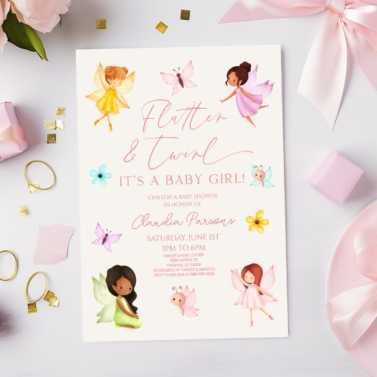 Invitation Baby shower Fée Enchantée Fblot & Twirl Rose