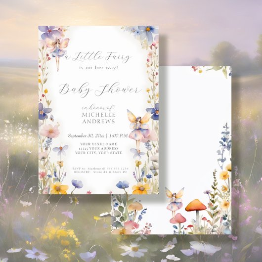 Invitation Baby shower Fée Fleur sauvage rose Fille Enchantée