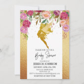 Invitation Baby shower Fée Or Rose Floral (Devant)