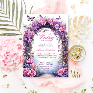 Invitation Baby shower féerique violet enchanté jardin