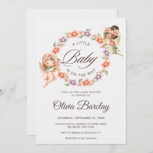 Invitation Baby shower fées (Devant / Derrière)