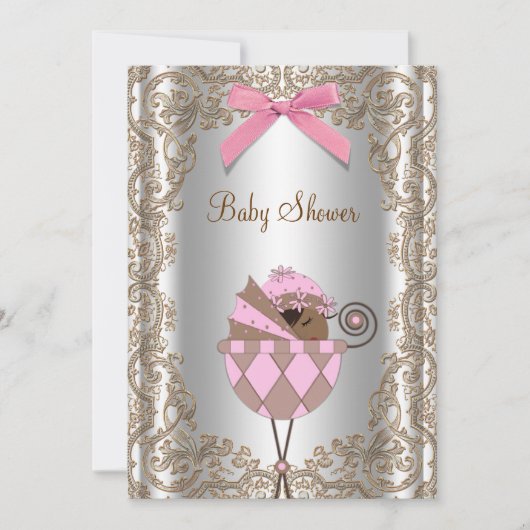 Invitation Baby shower féminin afro-américain rose et Brown (Devant)