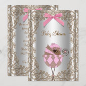 Invitation Baby shower féminin afro-américain rose et Brown (Devant / Derrière)