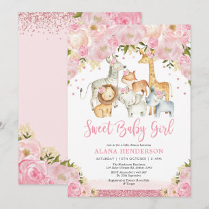 Invitation Baby shower féminin d'animaux sauvages de la jungl
