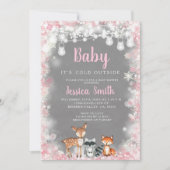 Invitation Baby shower féminin de Woodland Rose d'hiver (Devant)