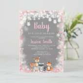 Invitation Baby shower féminin de Woodland Rose d'hiver (Debout devant)