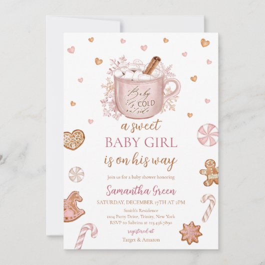 Invitation Baby shower féminin d'hiver rose (Devant)