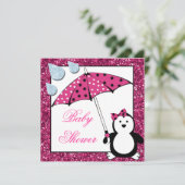 Invitation Baby shower féminin Doodle Penguin (Debout devant)