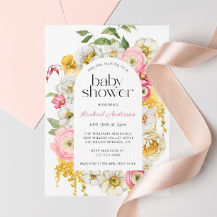 Invitation Baby shower féminin en arc floral féminin