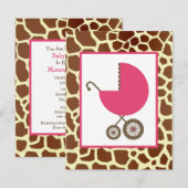 Invitation Baby shower féminin - Transport rose et Girafe Imp (Devant / Derrière)