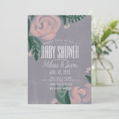 Invitation Baby Shower Ferme Rustique Fleurs Rose Pâle Grises (Debout devant)