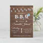 Invitation Baby Shower Fête Bleue Garçon BBQ Bois Rustique (Debout devant)