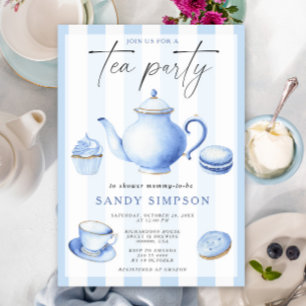 Invitation Baby shower fête de thé bleu aquarelle