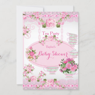Invitation Baby Shower Fête de Thé Vintage Lace Floral Rose D